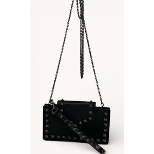 Valentino Garavani Rockstud Black Leather Chain Crossbody Bag Noir Studs